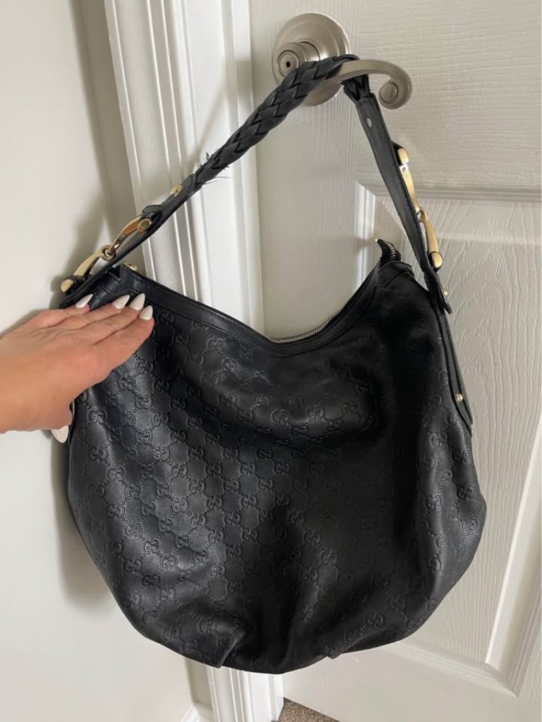Gucci Large Black Leather Hobo Gold Hardware